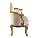 Desiderius 70" Bench, Beige Fabric, Antique Gold & Hand Paint Brown