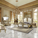 Desiderius 70" Bench, Beige Fabric, Antique Gold & Hand Paint Brown