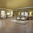 Desiderius 70" Bench, Beige Fabric, Antique Gold & Hand Paint Brown