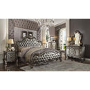 Versailles II King Bed, Silver Faux Leather & Antique Platinum Finish Acme