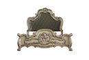 Dresden California King Bed, Faux Leather & Vintage Bone White Finish Acme