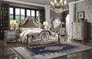 Dresden California King Bed, Faux Leather & Vintage Bone White Finish Acme