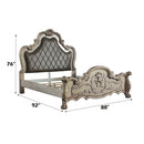 Dresden King Bed, Faux Leather & Vintage Bone White Finish Acme