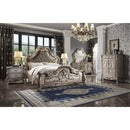 Dresden Queen Bed, Faux Leather & Vintage Bone White Finish Acme