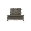 Dresden Queen Bed, Faux Leather & Vintage Bone White Finish Acme