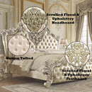 Vatican Eastern King Bed, Faux Leather, Light Gold & Champagne Silver Finish Acme