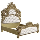 Bernadette King Bed, White Faux Leather Fabric & Gold Finish Acme