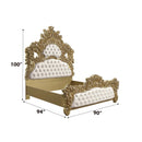 Bernadette King Bed, White Faux Leather Fabric & Gold Finish Acme