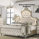 Lucienne Queen Bed w/LED, Beige Velvet Acme