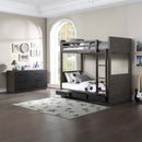Estevon Twin/Twin Bunk Bed w/Storage, Gray Oak Finish Acme