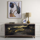 Payo Console Cabinet, Black Marble Print Oak & Champagne Finish Acme