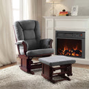 Adeliza Glider Chair & Ottoman, Gray Microfiber & Cherry Finish Acme