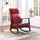 Raina Rocking Chair, Red Faux Leather & Espresso Finish Acme