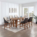 Gilsea Counter Height Chair 2Pc, Fabric, Brown Faux Leather & Brown Finish Acme