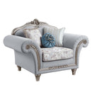 Pelumi Chair w/3 Pillows, Light Gray Linen & Platinum Finish Acme