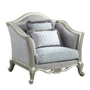 Qunsia Chair w/2 Pillows, Light Gray Linen & Champagne Finish Acme