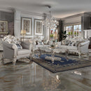 Vendome II Chair w/2 Pillows, Two Tone Ivory Fabric & Antique Pearl Finish Acme