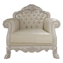 Dresden Chair w/2 Pillows, Faux Leather & Bone White Finish Acme