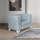 Saree Chair, Light Teal Chenille & White Finish Acme
