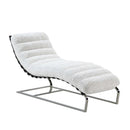 Qortini Chaise, White Teddy Sherpa & Stainless Steel Acme