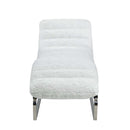 Qortini Chaise, White Teddy Sherpa & Stainless Steel Acme
