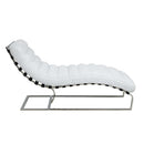 Qortini Chaise, White Teddy Sherpa & Stainless Steel Acme