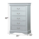 Louis Philippe 5 Storage Drawers Chest, Platinum Finish Acme