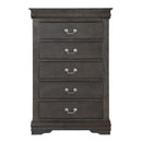 Louis Philippe 5 Storage Drawers Chest, Dark Gray Finish Acme