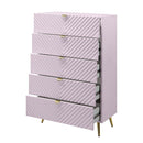 Gaines 5 Storage Drawers Chest, Pink High Gloss Finish Acme