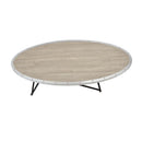 Allis Oval Coffee Table (No Storage) , Weathered Gray Oak & Metal Finish Acme