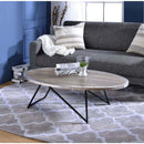 Allis Oval Coffee Table (No Storage) , Weathered Gray Oak & Metal Finish Acme
