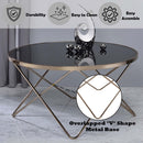 Valora Round Table (NO Storage) , Black Glass & Champagne Finish Acme