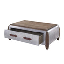Brancaster Rectangular Coffee Table , Antique Oak & Aluminum Acme