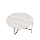 Brecon Round Coffee Table , White Oak & Chrome Finish Acme