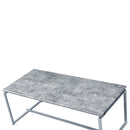 Jurgen 3Pc Coffee & End Table Set , Faux Concrete Top & Silver Finish Acme