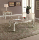 Chantelle Rectangular Coffee Table, Marble Top & Pearl White Finish Acme
