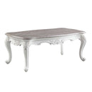 Ciddrenar Rectangular Coffee Table , Marble Top & White Finish Acme