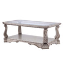 Northville Rectangular Coffee Table , Clear Glass & Antique Silver Finish Acme