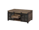 Nineel Rectangular Coffee Table , Obscure Glass, Rustic Oak & Black Finish Acme