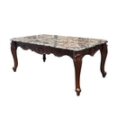Nayla Rectangular Coffee Table , Natural Marble Top & Cherry Finish Acme