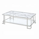 Kalan Rectangular Coffee Table , Glass & Silver Finish Acme