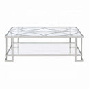 Kalan Rectangular Coffee Table , Glass & Silver Finish Acme