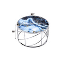 Lyda Round Coffee Table, Blue Marble Print & Chrome Finish Acme