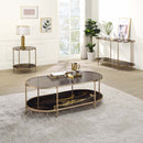 Fiorella Oval Coffee Table, Black Marble Print & Champagne Finish Acme