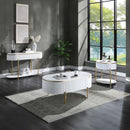 Daveigh Oval Coffee Table, White High Gloss & Gold Finish Acme
