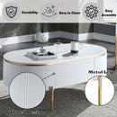 Daveigh Oval Coffee Table, White High Gloss & Gold Finish Acme