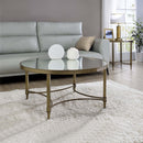 Aditya Round Coffee Table, Mirrored & Antique Brass Finish Acme