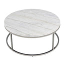 Zaidee Round Coffee Table, Marble Top & Nickel Finish Acme