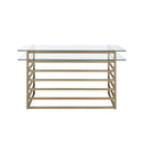 Shona Writing Desk, Clear Glass Top & Antique Gold Finish Acme