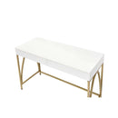 Lightmane Writing Desk, White High Gloss & Gold Finish Acme